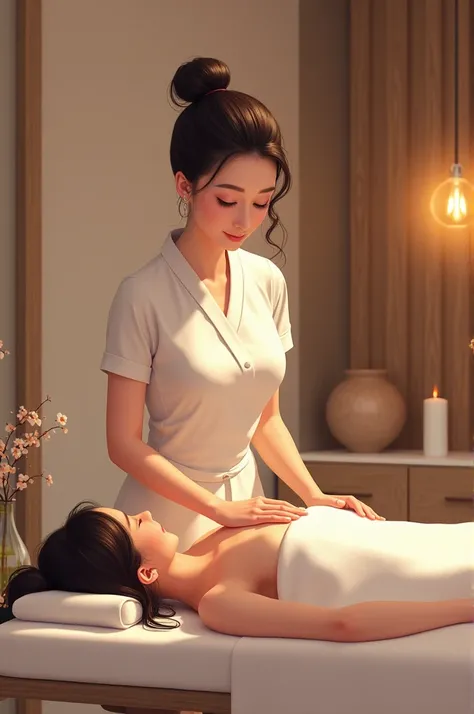 Woman doing massages in a spa called relax time 