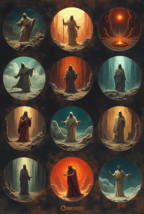 Draw me the 9 circles of the Divine Comedy according to Dante Alighieri , that the 9 drawings are separated and do not join together on a single sheet , You don&#39;t understand me, I want you to represent each meaning, that is, represent what the Divine C...