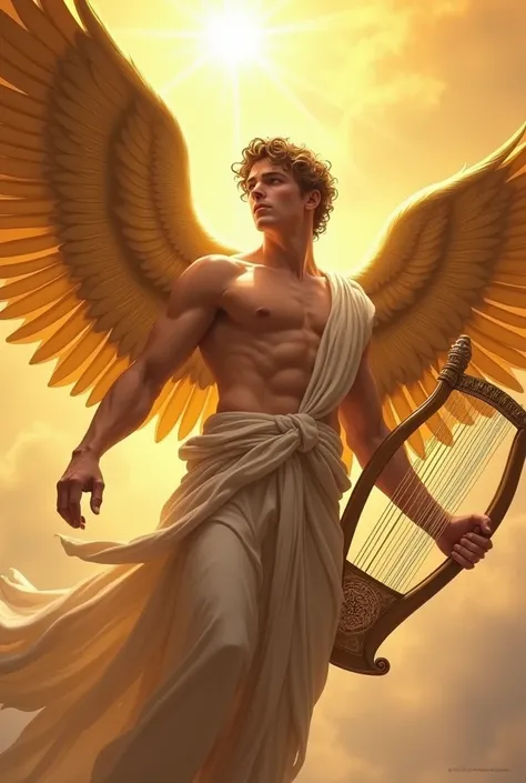 Create image of god Apollo with golden wing  