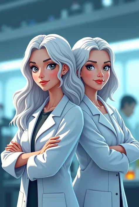 Women scientists, YouTube channel about science, Logo, Two women, one with white hair and the other with straight white hair