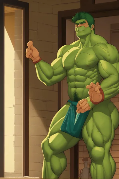 Hulk and a naked man in a kitchen with a window, muscular and Hulking, Hulk with physique, Hulk, Hulkish, muscular gigachad, muscular! green, muscular!!, muscular!!!, inspired by Tim and Greg Hildebrandt, Hulking, artgerm and genzoman, muscular!, male art,...