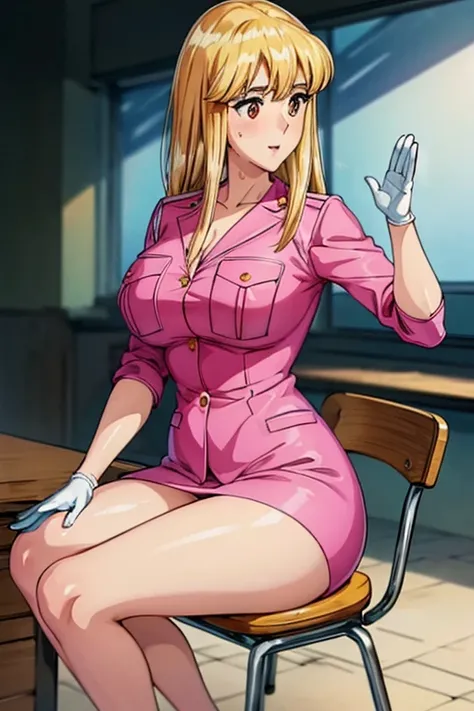 nsfw:1.5, 10 heads, anime style, policewoman, (female police officer), pink uniform, pink high heels, old policewoman hat, very ...