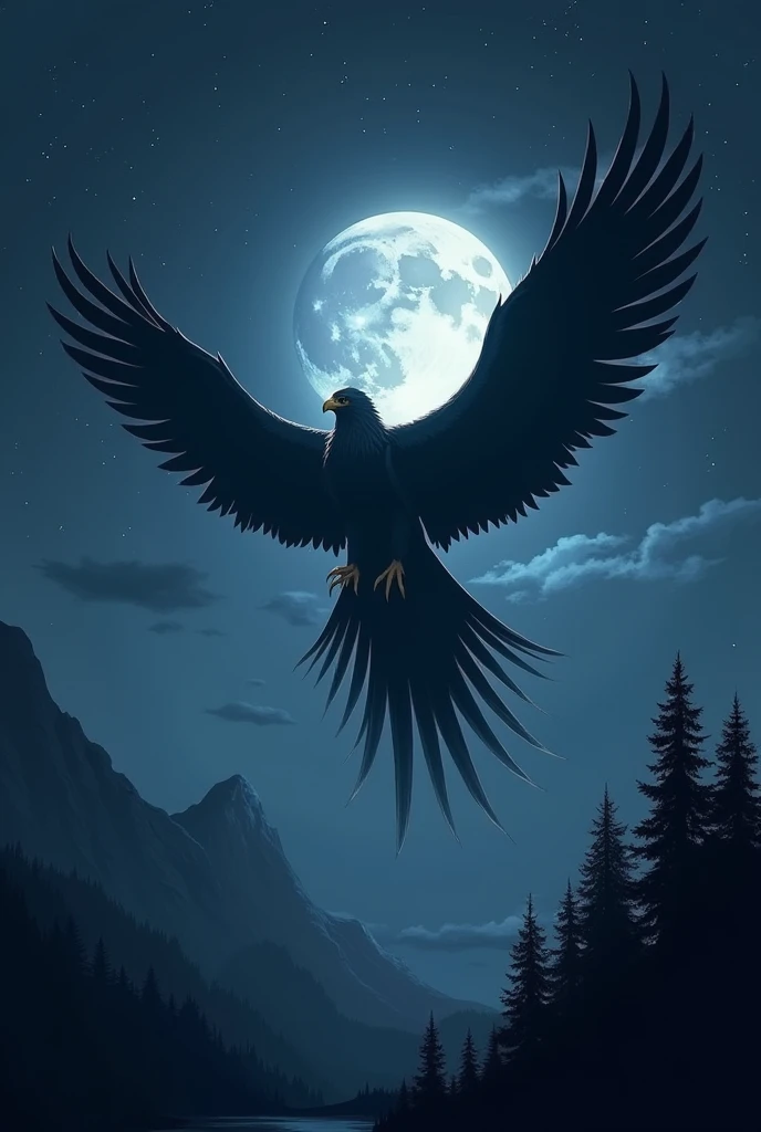 generates a giant eagle with a long tail with a night background 