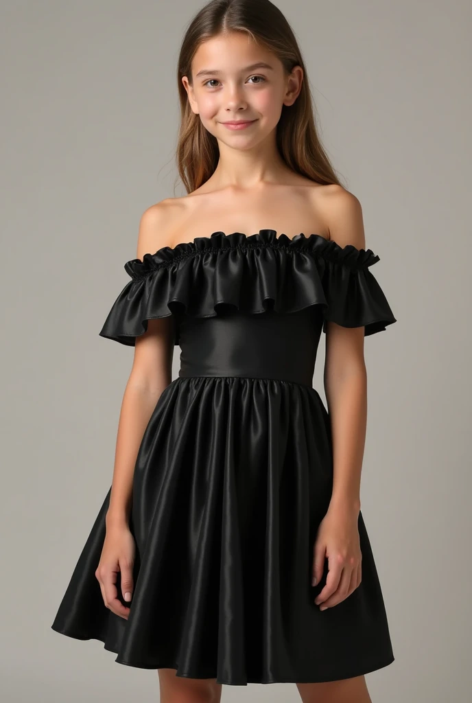 Off-the-shoulder black tafta dress short for teen