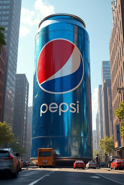 Giant Pepsi can in city 