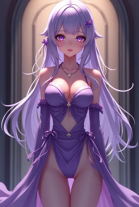 anime girl in a purple outfit standing in front of a door, guweiz, cute anime waifu in a nice dress, anime visual of a cute girl, seductive anime girl, artwork in the style of guweiz, smooth anime cg art, ayaka genshin impact, guweiz on pixiv artstation, g...