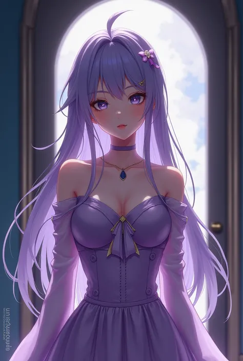 anime girl in a purple outfit standing in front of a door, guweiz, cute anime waifu in a nice dress, anime visual of a cute girl, seductive anime girl, artwork in the style of guweiz, smooth anime cg art, ayaka genshin impact, guweiz on pixiv artstation, g...