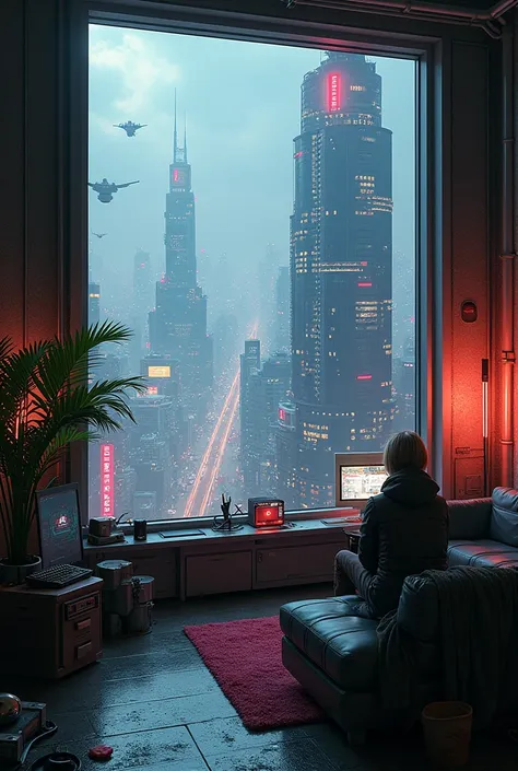 Cyberpunk Apartment in a Cyberpunk City.

