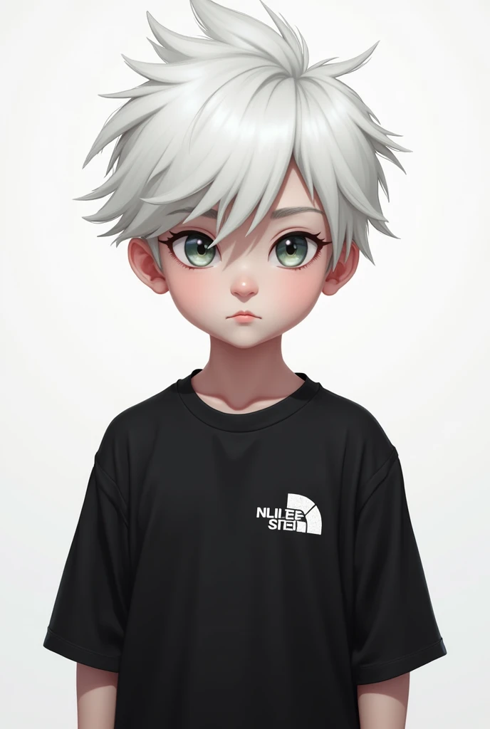 Character boy black t-shirt and white hair like logo