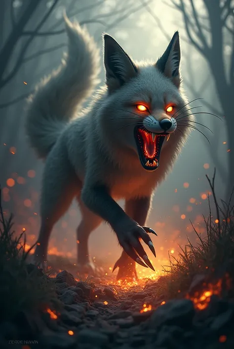 A nine-tailed fox goes berserk. A horror movie-like depiction.
