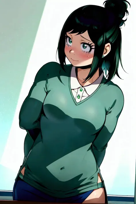 (inko midoriya),(bnha),(young she is slim, pretty, and young woman who has short hair with a ponytail on the left side.)