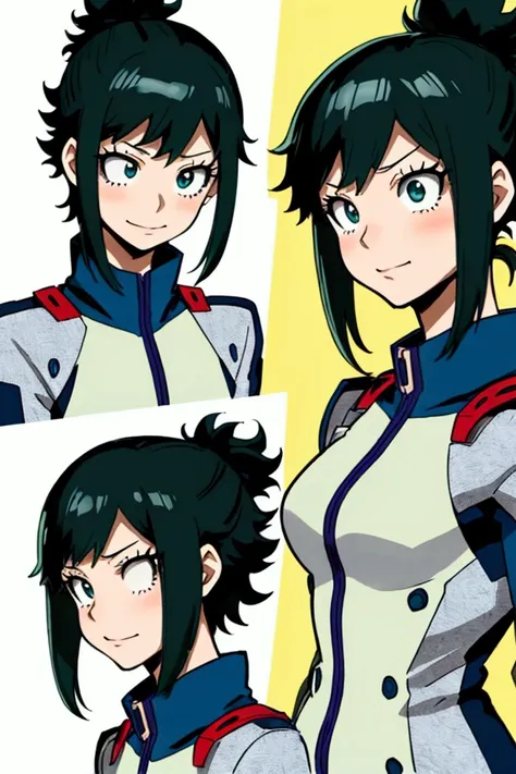 (inko midoriya),(BNHA),(young she is slim, pretty, and young woman who has short hair with a ponytail on the left side.)