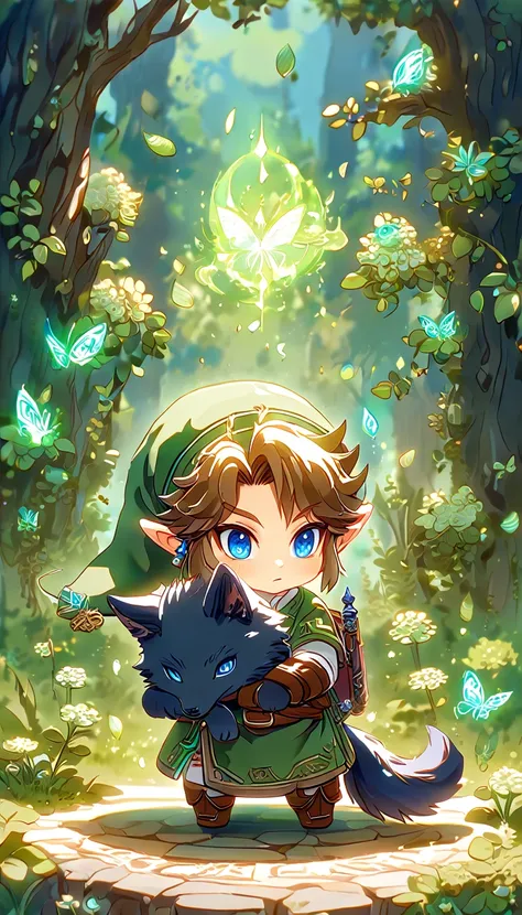 most absurd, highres, extremely detail, hdr, ​masterpiece, best quality, extremely detail, chibi-link, brown hair, expressive bl...