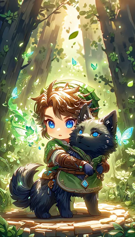 most absurd, highres, extremely detail, hdr, ​masterpiece, best quality, extremely detail, chibi-link, brown hair, expressive bl...