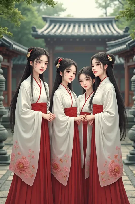 Four young heian period shrine maidens beautiful 