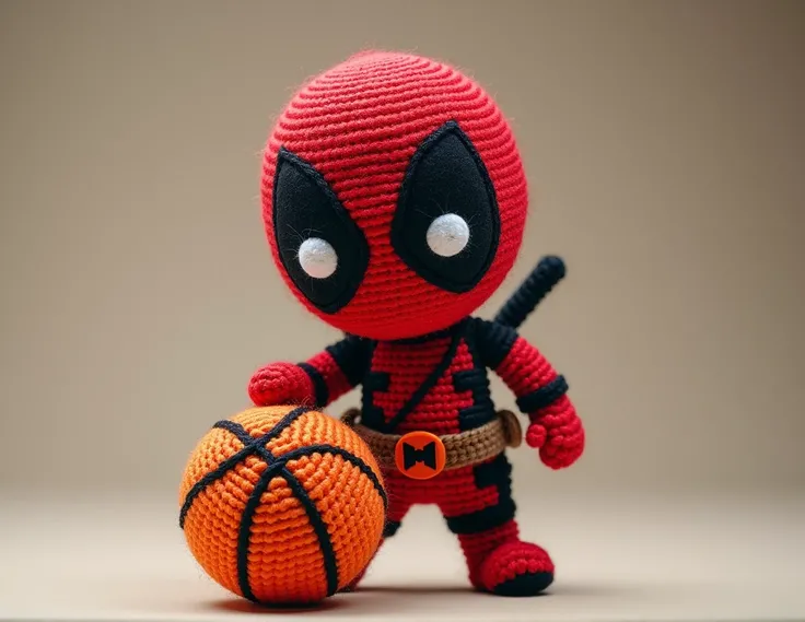 Deadpool with a baketball in amigurumi