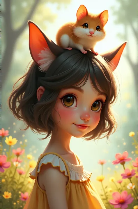 A short-haired girl with cat ears and a hamster 
