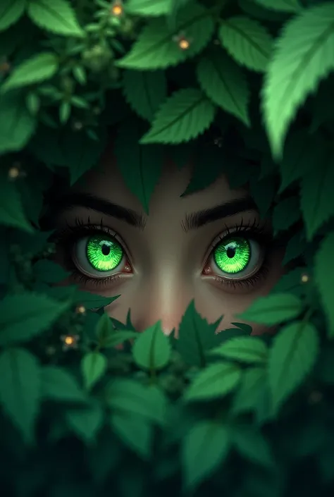 Green eyes looking out of a bush
