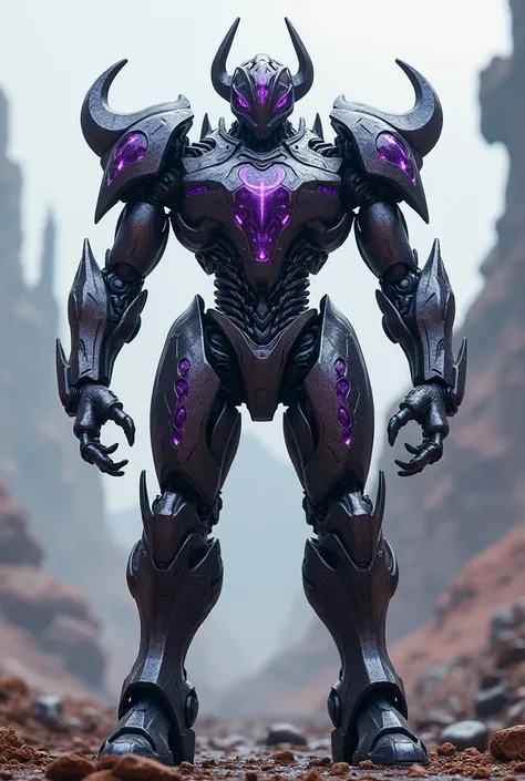 powerful and beautiful robot with armor with purple dethales