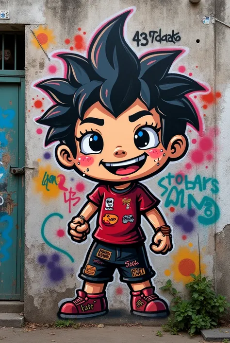 Create a graffiti on a wall in a dangerous neighborhood that says "THE LITTLE CHENDITO" 473 MUSIC 
