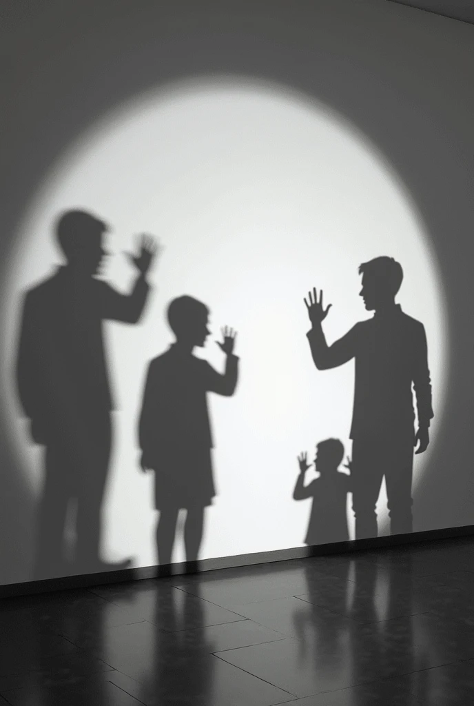 Shadows of objects or human figures projected on a wall, creating the illusion of movement.