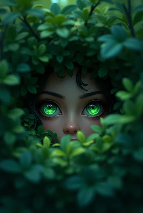 Green eyes looking out of a bush
