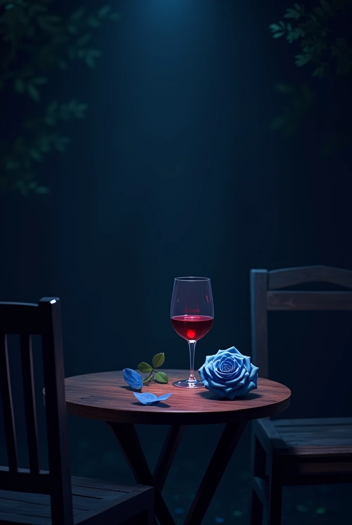 blue rose,Grape Wine,table,chair,night