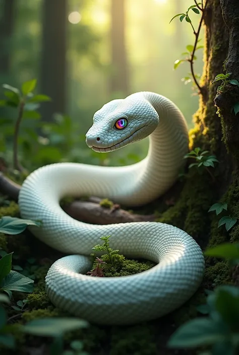 Beautiful white snake colorful eyes in jungle 