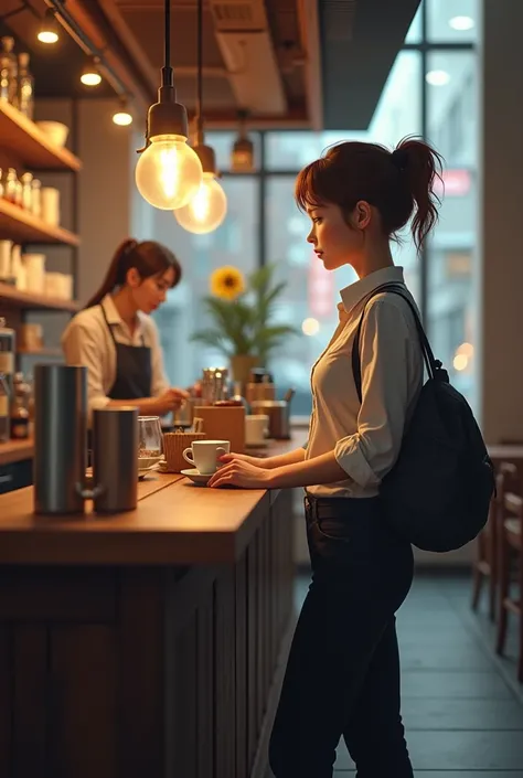 Call center worker ordering coffee 