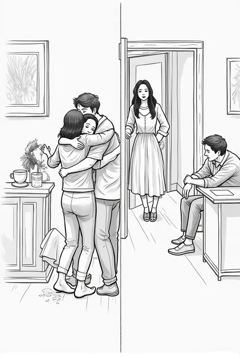 Create a lineart illustration Setting: For an illustration that bridges the two moments, you could show Marine being welcomed by the Behan family in one half of the image, while in the other half, Mel is in the Congregation office, reflecting on Sarahs pro...