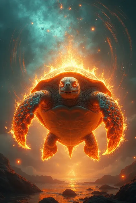 Sea turtle made of fire god everything so cool with 4 front fins 