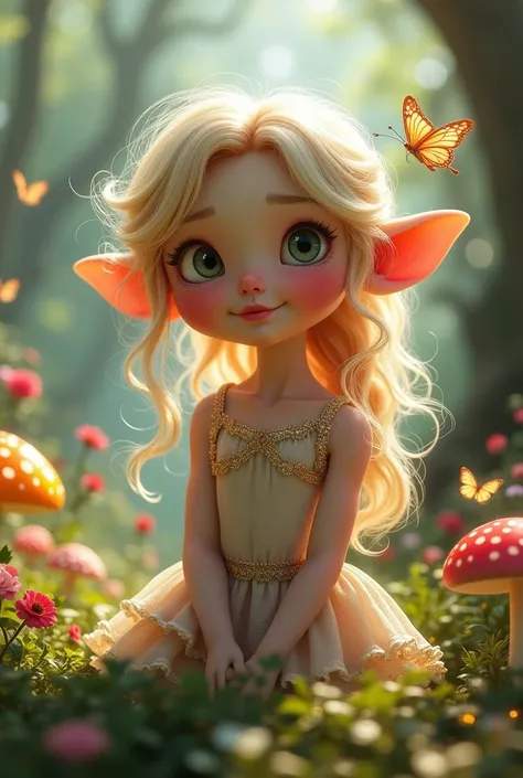 Cute elf with pink skin and blonde hair
