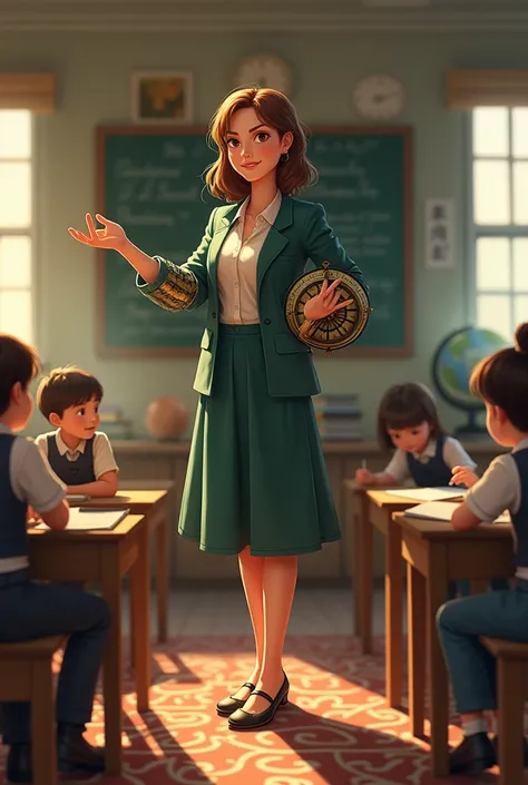 Miss Circle teacher who has a compass instead of an arm