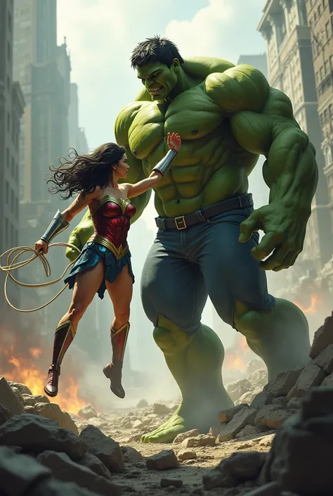 Wonder Woman jumping on a Hulk &#39;s private part