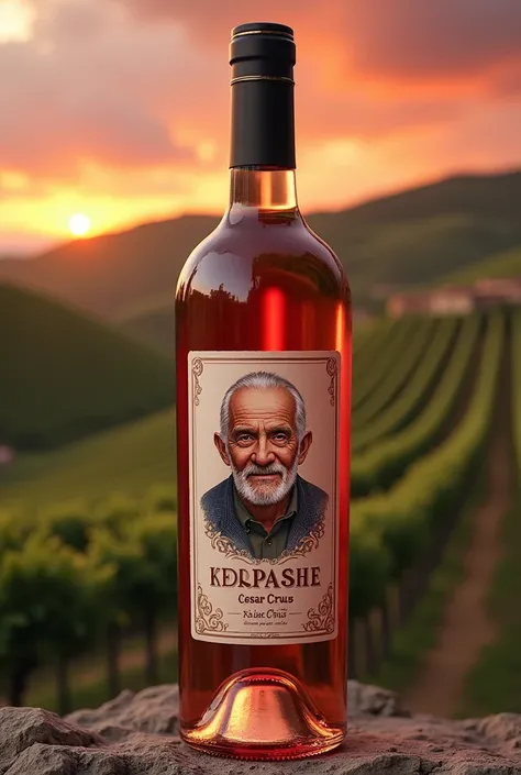 Rose wine with a personalized label that says my 90th birthday Cesar Cruz "papashe" 