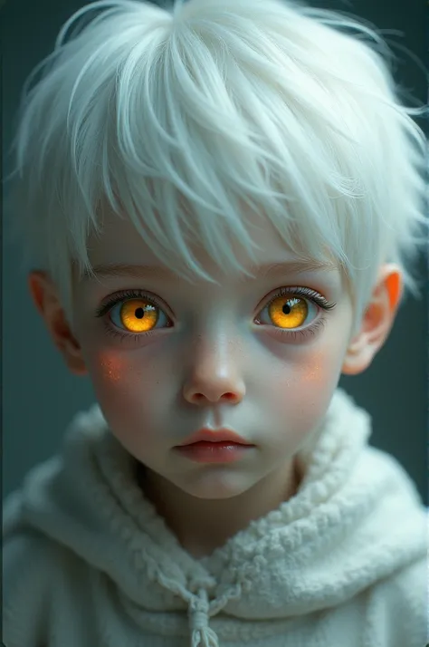 Boy with white hair and yellow eyes 