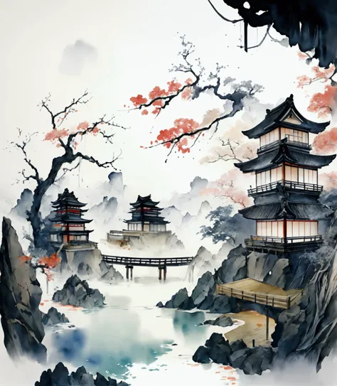 very beautiful japanese watercolor paintings : : trending on art station: : a simple composition creates a sense of order and ha...