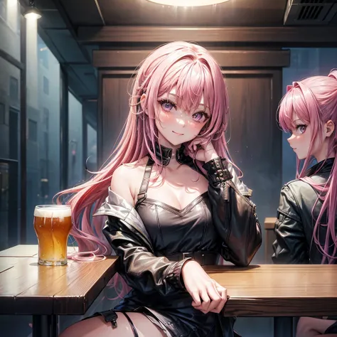 masterpiece, best quality, ((3 girls)), ((multiple women)), ((sitting beside girls)), sitting, ((club background)), pink hair, k...