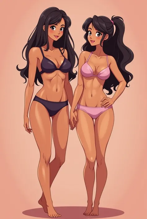 A mother and her daughter in underwear in animated Hentai style 