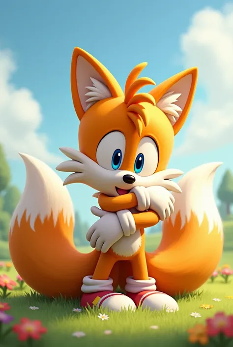 Tails hugging the viewer