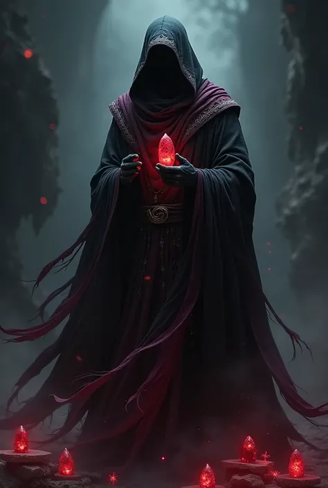 i dont see his face, make him a face and delete this stick. Create some dark mage robe with some red, you can add some crystals. Dont create a armor, just robe.