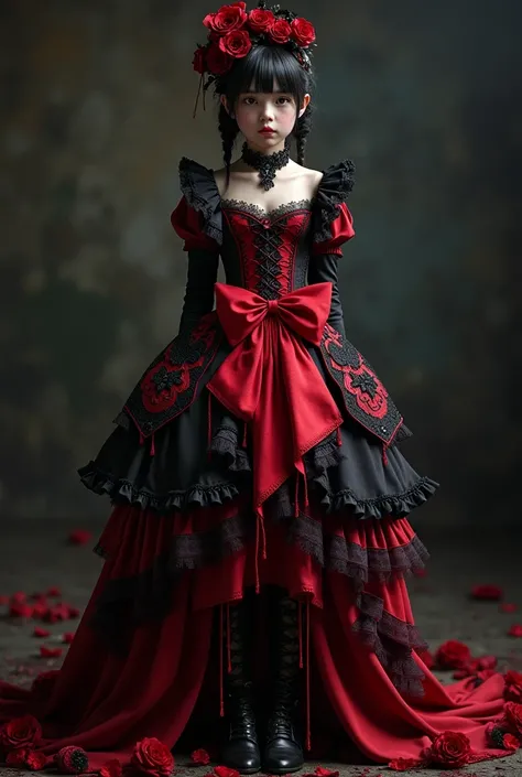 Red/Black Bowknot Irregular Gothic Princess Lolita Jsk Dress