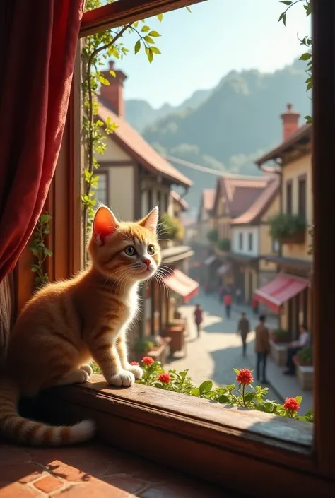 A cinematic epic* Picture: A beautiful town and a little cat (He doesn&#39;t growl) looking out the window.