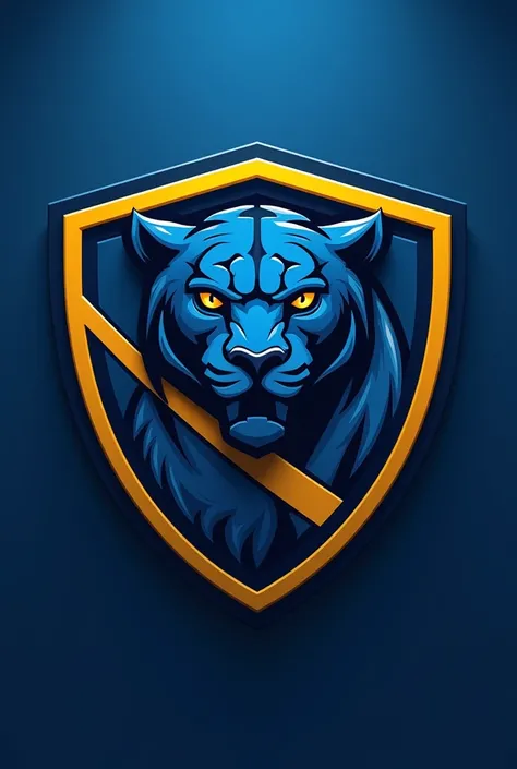 create a professional team shield with royal blue and yellow colors with a jaguar in the middle and a stripe