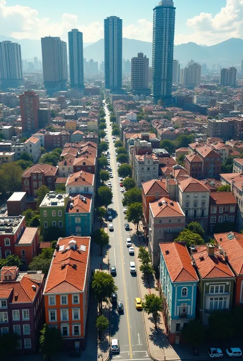 You have semi-tall residential and office buildings that are separated, with a different design each one of them on an avenue in the city of Arequipa. That has satellite view 