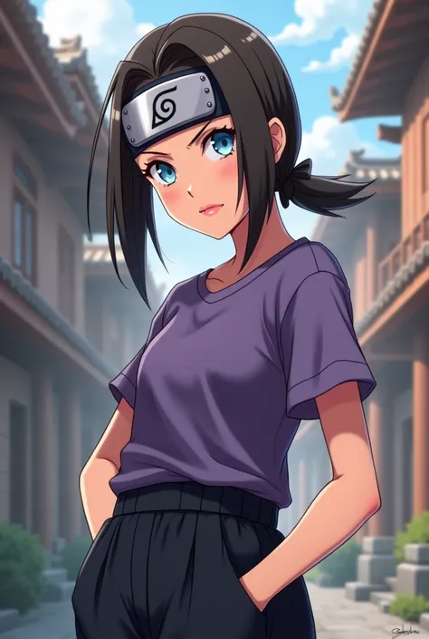 capture d&#39;écran, Style d&#39;anime Naruto, une fille femme de 12ANS , peau teint clair légèrement pâle, Taille moyenne, Poitrine moyenne yeux bleus(style anime Naruto), cheveux BRAIN, Long, QUEUE DE CHEVAL,SANS REPOUSSES,REGULIER, barrette en bois pour...