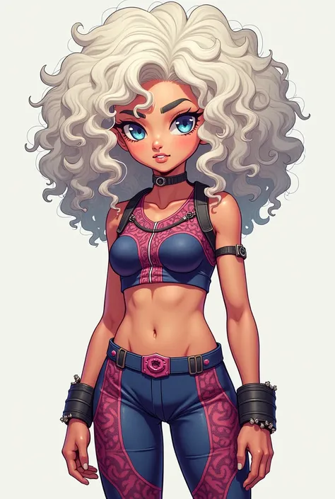 Curly white girl all marked with tight anime clothes