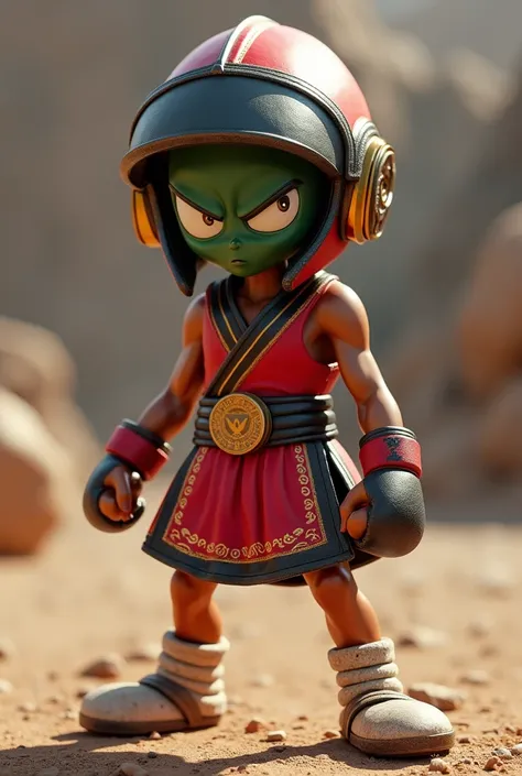 
Marvin the Martian with muay thai outfit and feet bandaged with bandages
