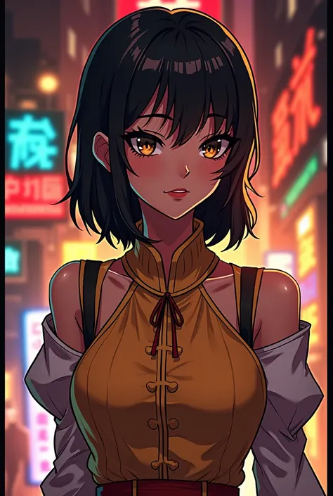 gorgeous young woman, short black hair, eyes browns, empress,pleated skirt suit,street lamps,neon,busy street background,(へそ:1.1,princess eyes), nobility, royaltly, high qualiy, work of art, highy detailed