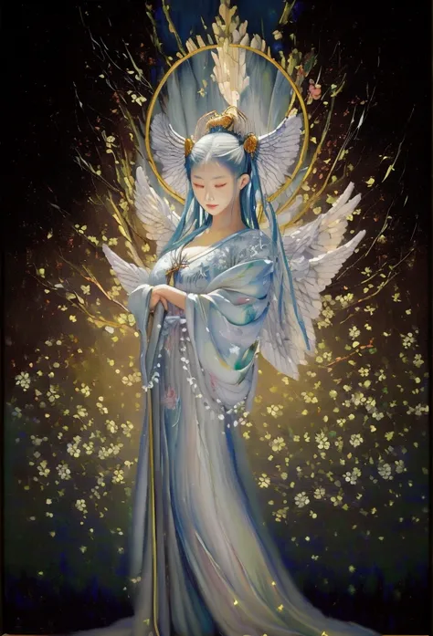 (Tabletop, Highest qualityの, (((((woman)))))、Highest quality, Official Art, (beautifully、beautiful:1.4), (Oil painting:1.4) ),（（male））  (lucifer), God of Japanese God Stories々々, fleeting beauty, A mysterious god illuminated by the starry sky, Winged Angel、...